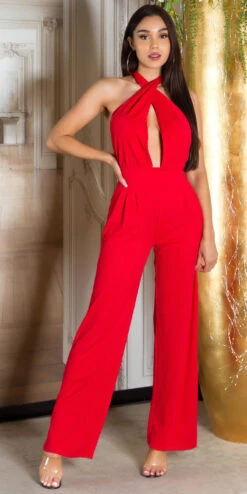 Combinaison Longue Rouge Coeur Croisé