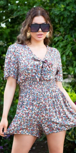 Combinaison Short été Fleurie Beige