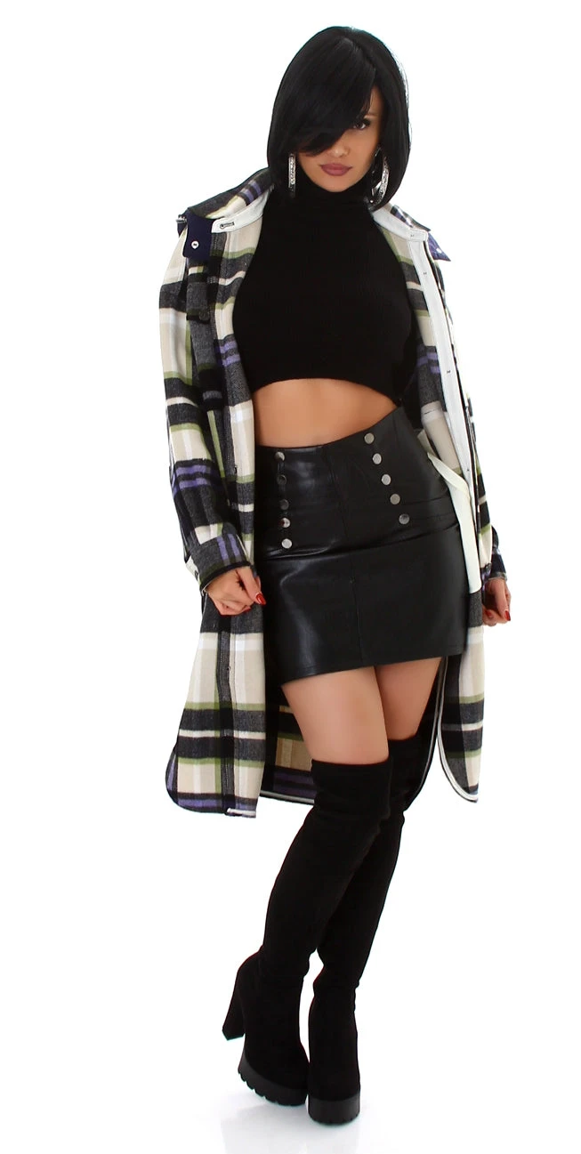 Jupe Imitation Cuir à Boutons